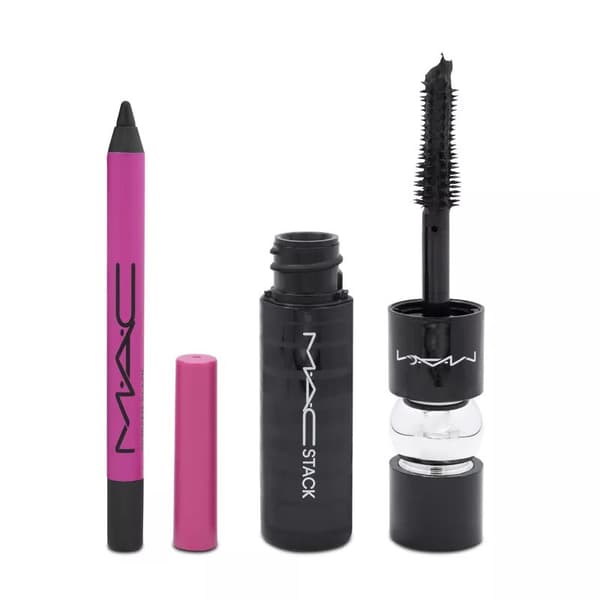 MAC Black Mac Stack Mascara 8ml & 24HR Kajal Black Eye Liner 8g Makeup Set