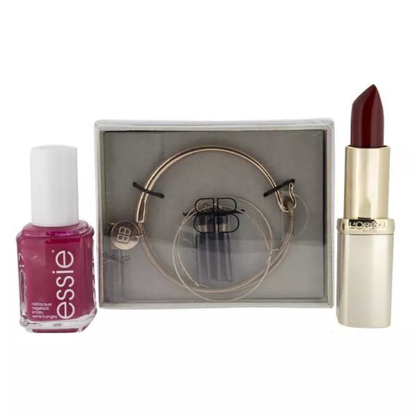 L’Oreal Lipstick 335 Carmin St Germain Rose Gold Bracelet & Earring Set for Her