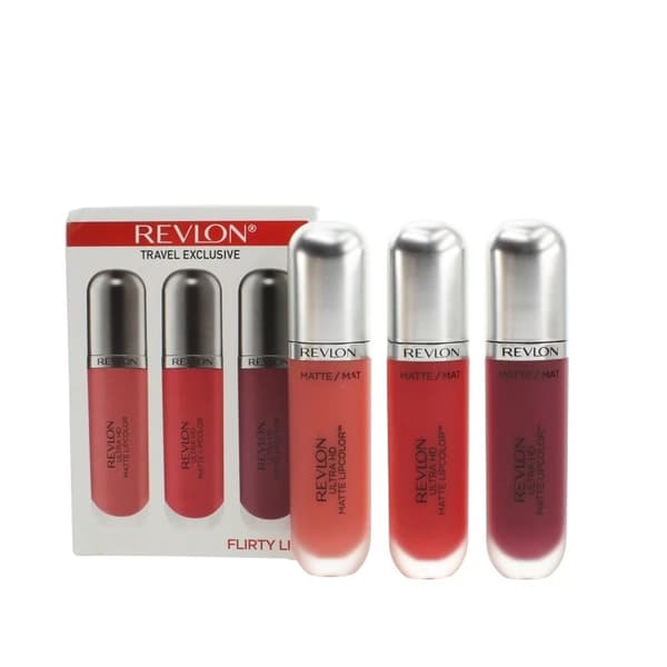 Revlon Lipstick Set Ultra HD Matte 3 x 5.5ml Flirty Lips Red Pink Purple -
