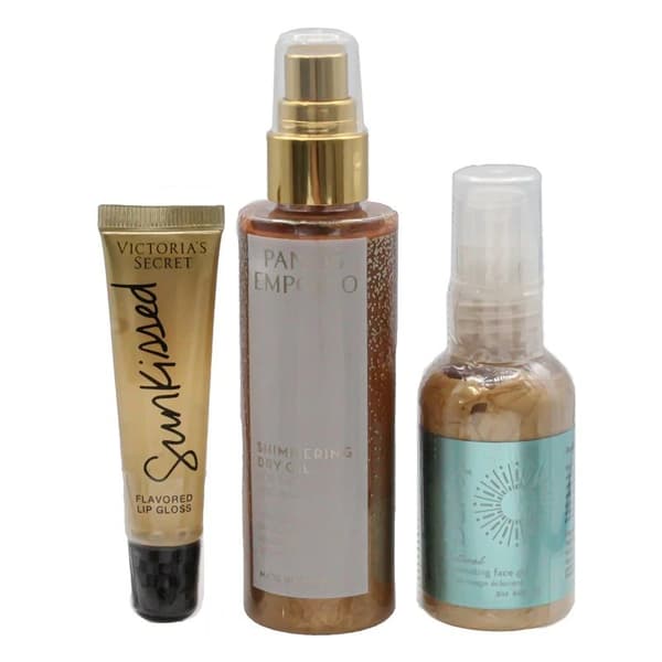 Shimmer Body Oil & Lip Gloss & Highlighter Body & Makeup Summer Gift Set For Her
