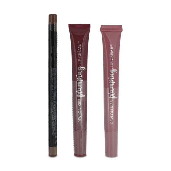 Revlon 2 x Pink Lip Cream Kiss Plumping Lip Creme & Nude Lipliner Liner Set