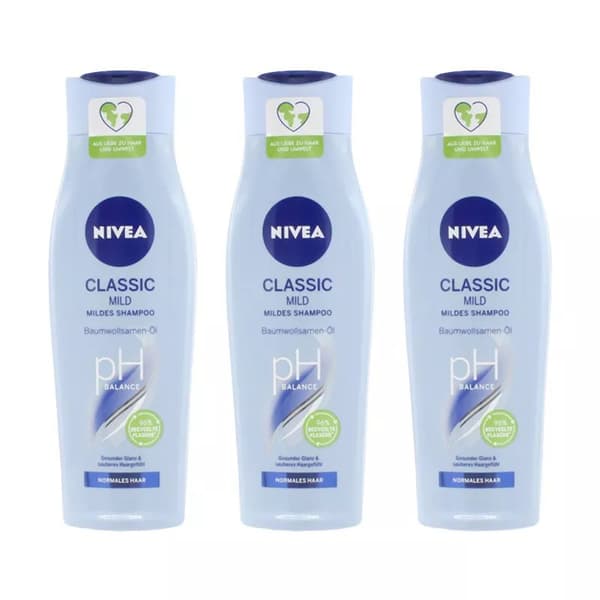 Nivea Shampoo 250ml x 3 Classic Mild Ph Balance Silicon Free Normal Hair