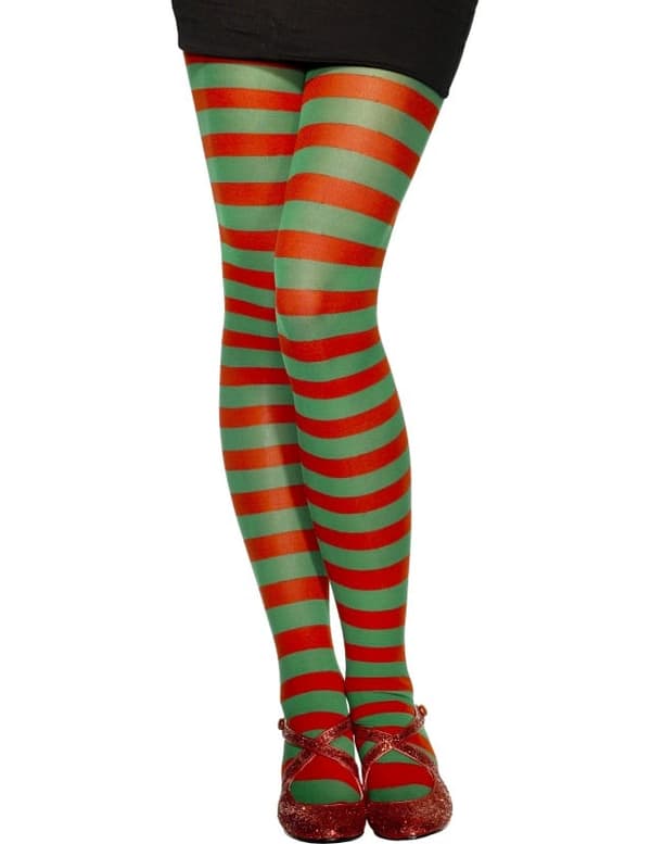 Rød- og grønnstripete tights for kvinner XL