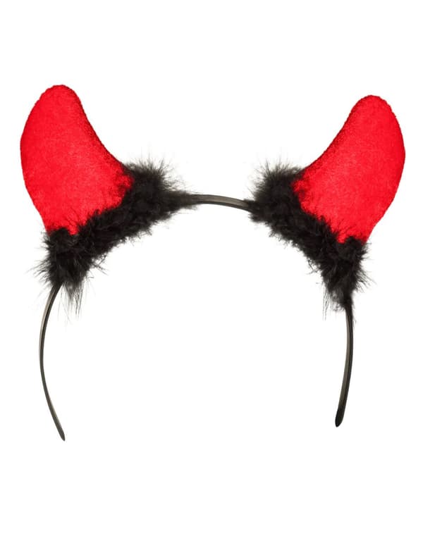 Røde djævlehorn med sort pels voksen Halloween.Size-One size