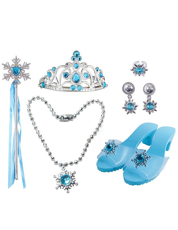 Sett med 6 blå prinsessetilbehør til jenter.Size-One size