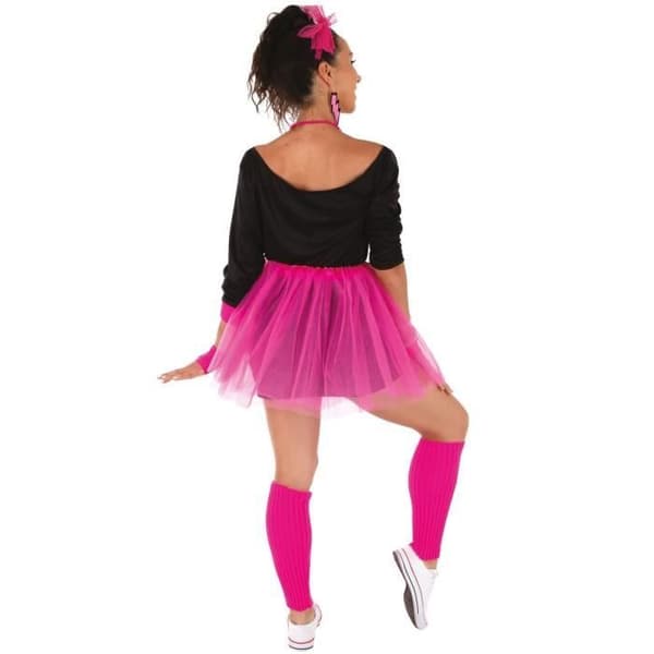 Kvinnlig 80-tals kostym i neonrosa - PTIT CLOWN - komplett kit med t-shirt, tutu och tillbehör