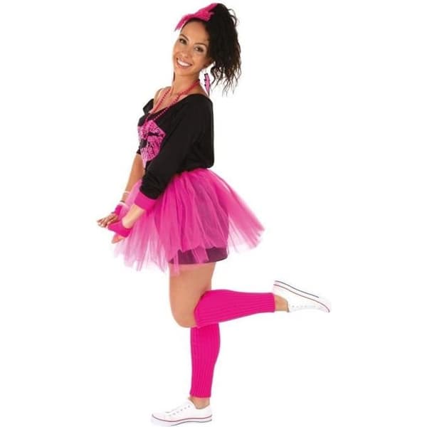 Kvinnlig 80-tals kostym i neonrosa - PTIT CLOWN - komplett kit med t-shirt, tutu och tillbehör