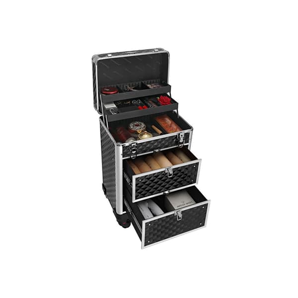 Rootz Cosmetic Case -kärry - 3 ulosvedettävää lokeroa - Meikkikotelo pyörillä - Rolling Beauty Case - Vanity Case On Trolley - Travel Meikkikotelo - M