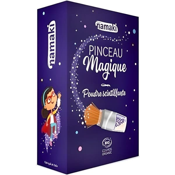 Namaki Organic Silver Shimmering Powder och magisk sminkborste för barn för kropp och hår