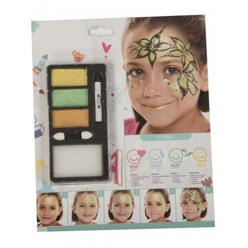 Sminkkit - Skogsprinsessa - Palette med 3 färger - Svart penna - Svamp - Dubbel pensel