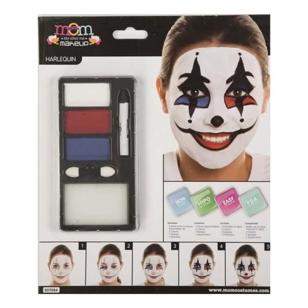 Makeup Kit - Harlequin - 3 Color Palette - Includes Pencil and Sponge - For Children from 3 Years