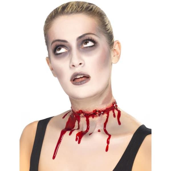 Blodig halsband Halloween vuxen skräck - Latexkostymtillbehör för att skrämma dina vänner - Röd