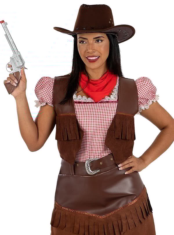 FUNIDELIA Cowboy Pistooli ja -kotelo naisille ja miehille - Koko: 0 - Ruskea