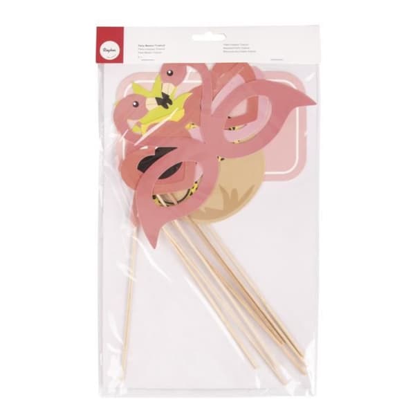 Tropiska festmasker - RAYHER - 8 stycken med trästav