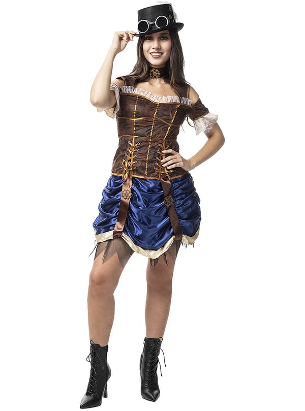 FUNIDELIA Maskeraddräkt Steampunk kort för dam - Granat M