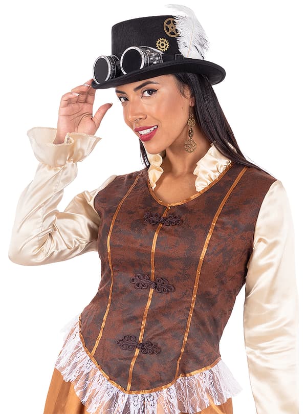 FUNIDELIA Maskeraddräkt Steampunk lång för dam - Brun