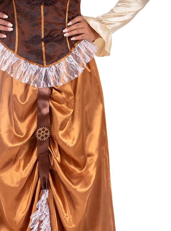 FUNIDELIA Maskeraddräkt Steampunk lång för dam - Brun
