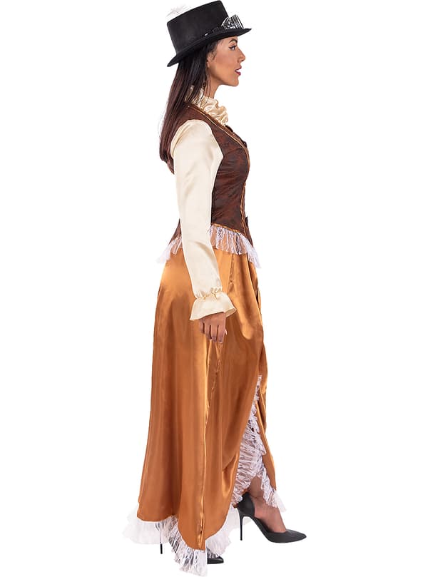 FUNIDELIA Maskeraddräkt Steampunk lång för dam - Brun
