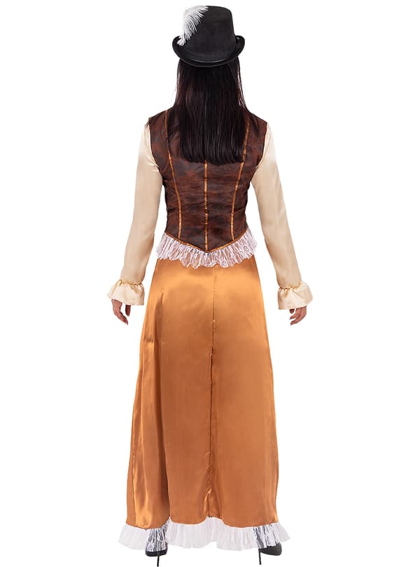 FUNIDELIA Maskeraddräkt Steampunk lång för dam - Brun