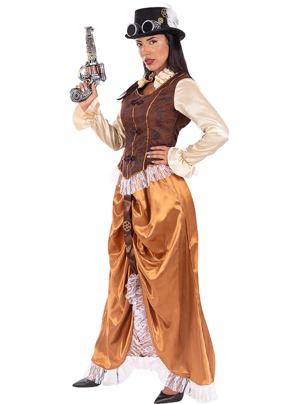 FUNIDELIA Langt Steampunk kostume til kvinder - Brun M