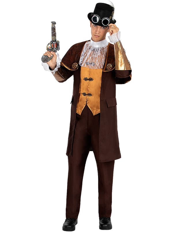 FUNIDELIA Stilfuldt Steampunk kostume til mænd - Brun M