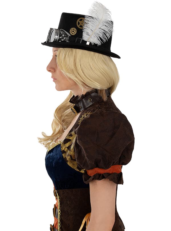 FUNIDELIA Steampunk hatt med glasögon för dam och herr - Storlek: 0 - Brun