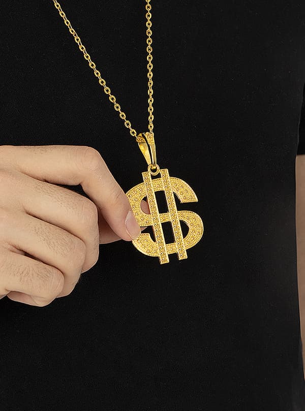 FUNIDELIA Halsband dollar för dam och herr - Storlek: 0 - Guld