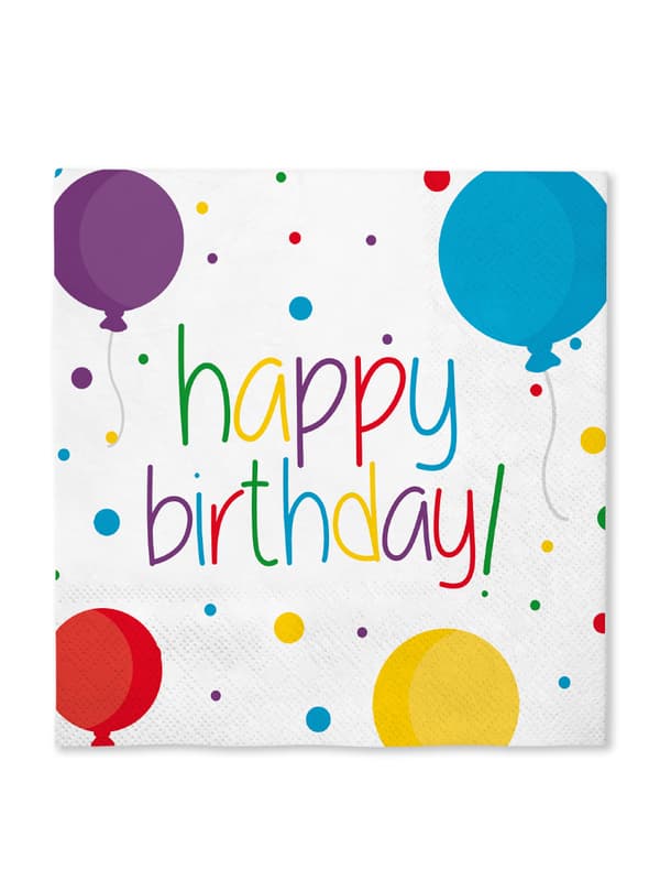 FUNIDELIA 16 fødselsdagsservietter 33 x 33 cm - Happy Birthday til kvinder og mænd