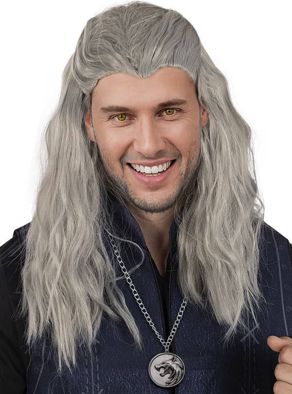 FUNIDELIA Peruk Geralt - The Witcher för herr - Storlek: 0 - Grå / Silver