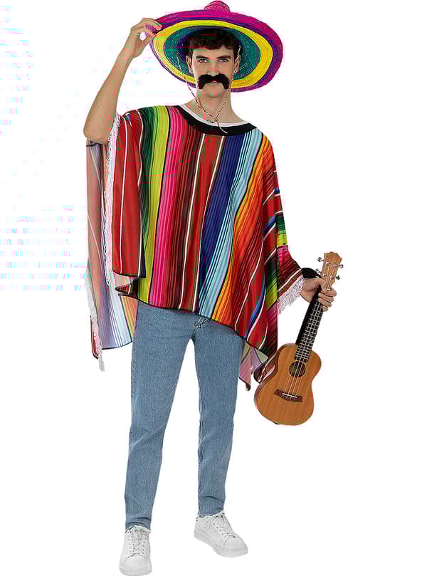 FUNIDELIA Mexicansk poncho til mænd - Størrelse: 0 - Brun