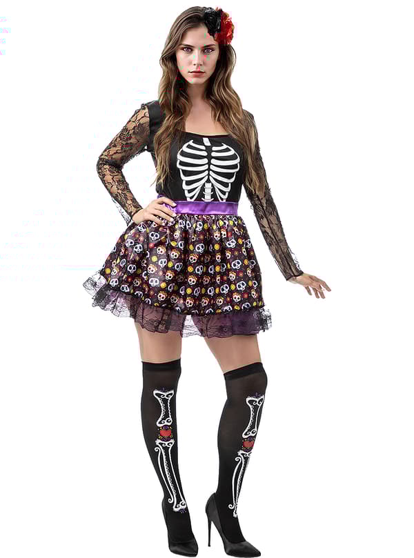 FUNIDELIA La Catrina skelet kostume til kvinder - Sort