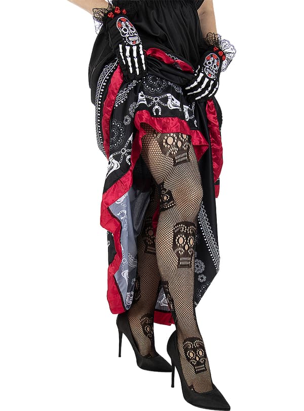 FUNIDELIA La Catrina fiskenet strømpebukser til kvinder - Størrelse: 0 - Sort