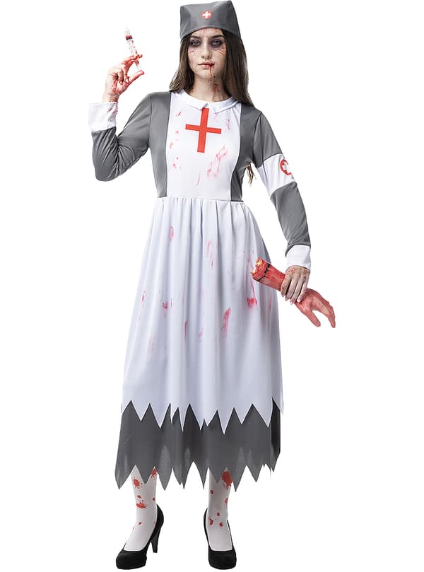 FUNIDELIA Zombie Nonne sykepleierkostyme til kvinner til dame - Grå / Sølv XL
