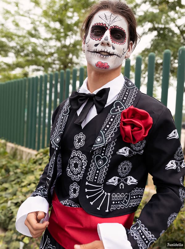 FUNIDELIA Maskeraddräkt Day of the Dead för herr - Svart