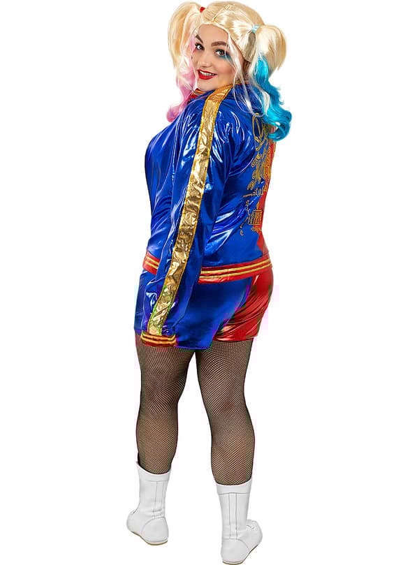 FUNIDELIA Harley Quinn Kostyme med Parykk og Oppblåsbart Balltre Plusstørrelse - Suicide Squad til dame