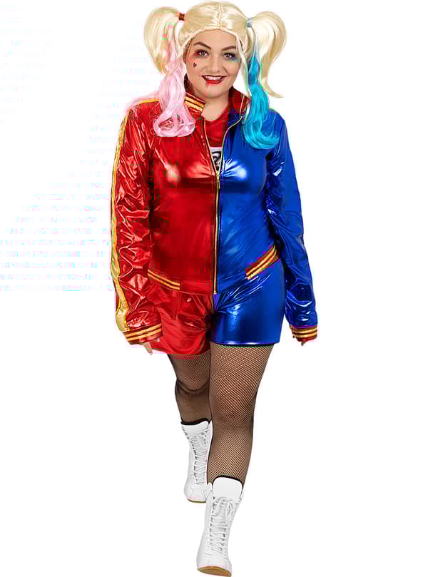 FUNIDELIA Harley Quinn Kostyme med Parykk og Oppblåsbart Balltre Plusstørrelse - Suicide Squad til dame