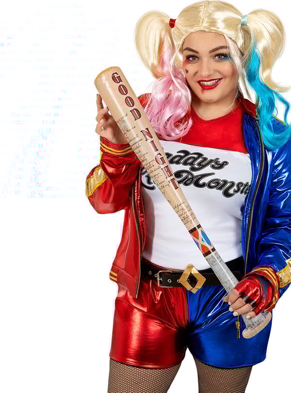 FUNIDELIA Harley Quinn Kostyme med Parykk og Oppblåsbart Balltre Plusstørrelse - Suicide Squad til dame