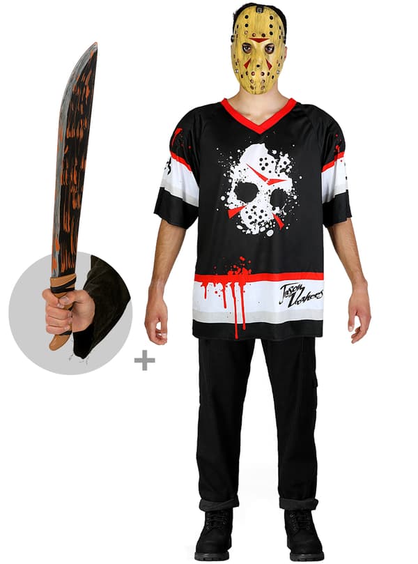 FUNIDELIA Fredag den 13 Jason Hockey Kostume med Machete til mænd - Sort XS