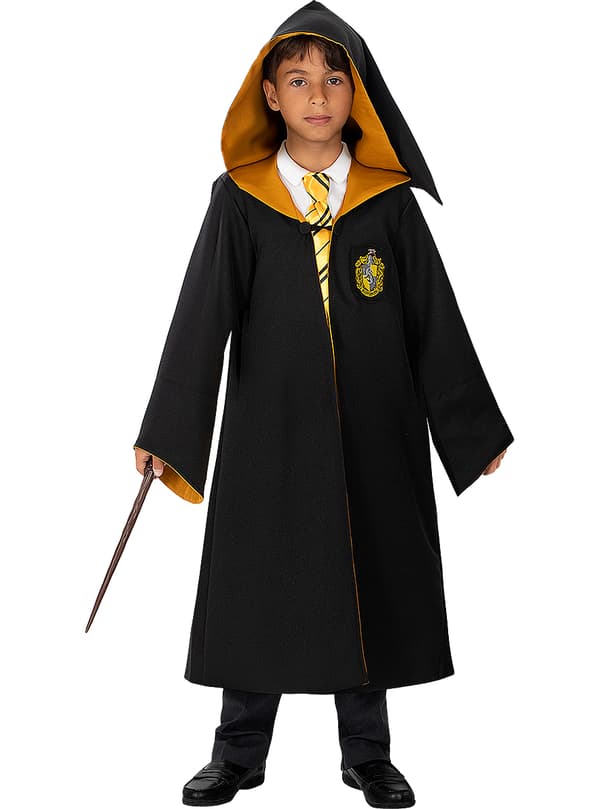 FUNIDELIA Replika Hufflepuff kåbe - Diamond Edition til piger og drenge - Sort 3-4 years