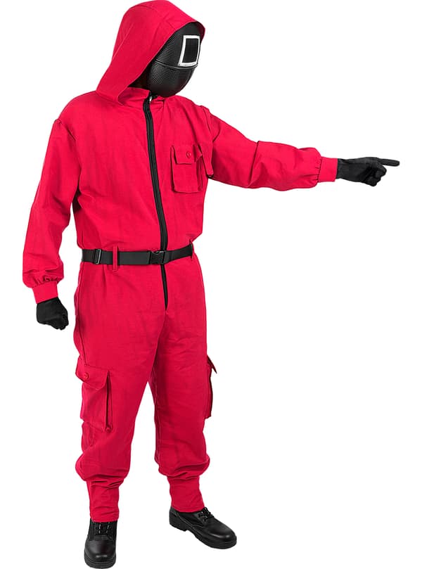 FUNIDELIA Squid Game Kostume og Maske med Firkant Symbol - Officiel Netflix til kvinder og mænd