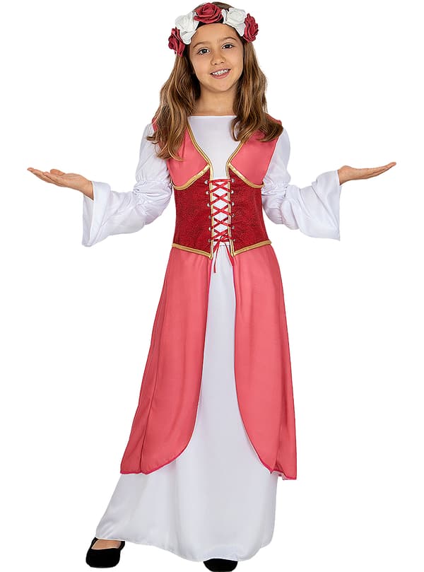 FUNIDELIA Middelalderlig prinsesse kostume med blomster til piger - Rødbrun 5-6 years