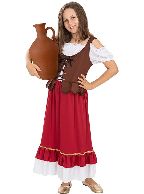 FUNIDELIA Maskeraddräkt medeltida gästgivare klassisk för flicka - Brun 7-9 years