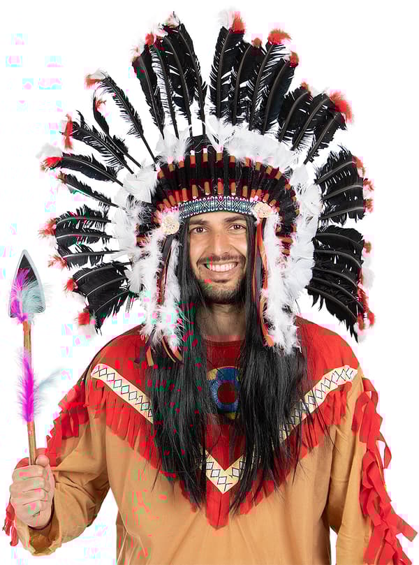 FUNIDELIA Indianer spyd med fjer til kvinder og mænd - Størrelse: 0 - Brun