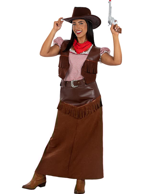 FUNIDELIA Maskeraddräkt cowgirl Deluxe för dam - Brun S