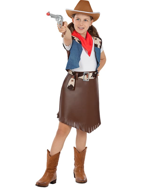 FUNIDELIA Cowgirl kostume til piger - Brun