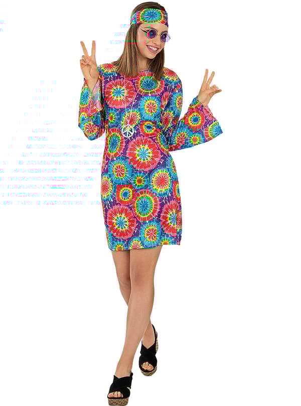 FUNIDELIA 60s hippie kostyme til dame - Gul XXL