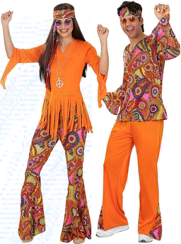FUNIDELIA Orange hippie briller til kvinder og mænd - Størrelse: 0 - Orange