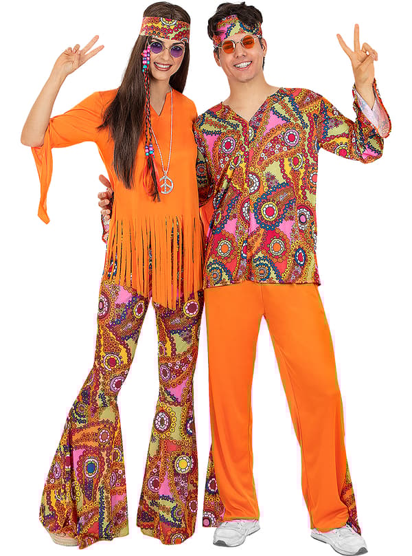 FUNIDELIA Orange hippie briller til kvinder og mænd - Størrelse: 0 - Orange