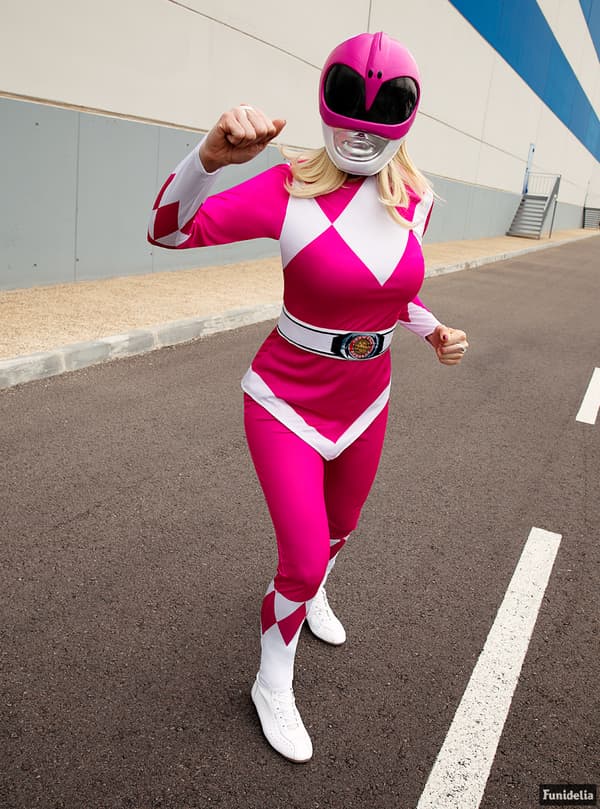 FUNIDELIA Pink Power Ranger hjelm til kvinder - Størrelse: 0 - Pink