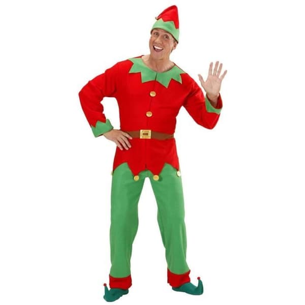 Elvdräkthjälp för män för jultomten XL - grön och röd - 100 % polyester